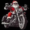 Badass Biker Santa PNG riding chopper motorcycle – black background digital download (bike)
