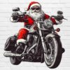 Badass Biker Santa PNG riding chopper motorcycle – white background digital download (bike)