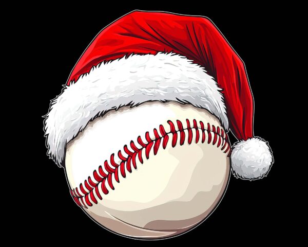 Christmas baseball PNG Santa hat baseball holiday sports design on black background digital download