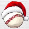 Christmas baseball PNG with Santa hat festive baseball clipart on white background digital download