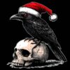 Christmas crow PNG gothic raven Santa hat perched on skull dark holiday clipart black background digital download