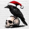 Christmas crow PNG gothic raven with Santa hat on skull clipart white background digital download