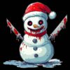 Christmas horror snowman PNG with bloody knives and Santa hat – creepy design black background digital download