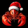 Christmas lobster PNG red lobster wearing Santa hat coastal holiday clipart black background digital download