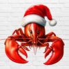 Christmas lobster PNG red lobster with Santa hat festive clipart white background digital download
