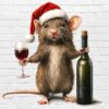 Christmas mouse PNG with Santa hat, wine glass, and bottle – funny rat holiday design white background digital download