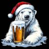 Christmas polar bear PNG Santa hat bear drinking beer funny holiday clipart black background digital download