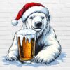 Christmas polar bear PNG Santa hat bear holding beer funny clipart white background digital download