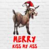 Funny donkey PNG with “Merry Kiss My Ass” text – sarcastic Christmas design white background digital download