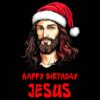 Happy Birthday Jesus PNG Christian Christmas clipart with Jesus in Santa hat black background digital download