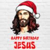 Happy Birthday Jesus PNG Christian Christmas clipart with Jesus in Santa hat white background digital download