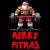 Muscular Santa PNG deadlifting barbell – Merry Fitmas Christmas design black background digital download