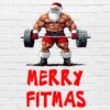 Muscular Santa PNG deadlifting barbell – Merry Fitmas Christmas design white background digital download