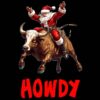 Rodeo Santa PNG riding bull with Howdy text – cowboy Christmas design black background digital download