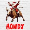 Rodeo Santa PNG riding bull with Howdy text – cowboy Christmas design white background digital download