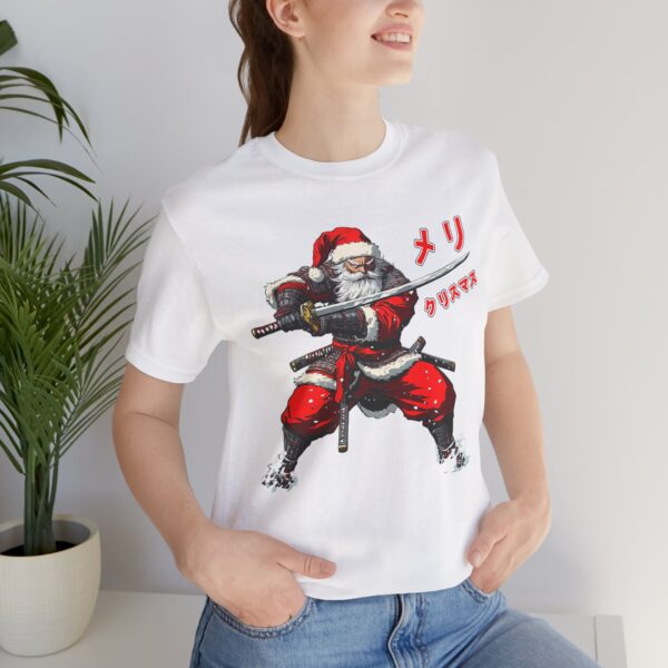 Samurai Santa PNG design on Christmas T-shirt mockup – digital file example