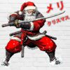 Samurai Santa PNG in anime style with katana – white background version digital download