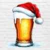 Christmas beer PNG frosty beer glass with Santa hat on white background