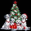 Christmas dalmatians PNG dogs in Santa hats with tree clipart black background