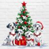 Christmas dalmatians PNG cute holiday dogs with Christmas tree and gifts white background