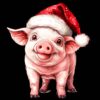 Christmas pig PNG rustic farm animal clipart with Santa hat black background
