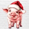 Christmas pig PNG cute farmhouse holiday pig with Santa hat white background