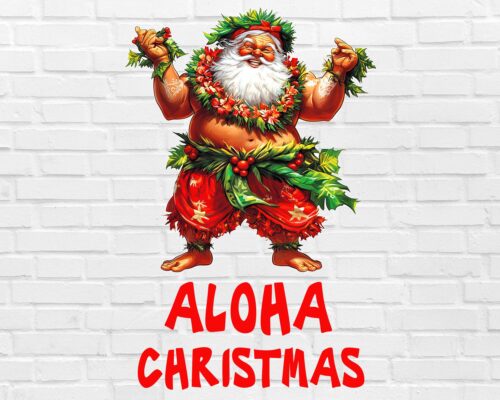 Hawaiian Santa PNG tropical Christmas clipart aloha holiday white background
